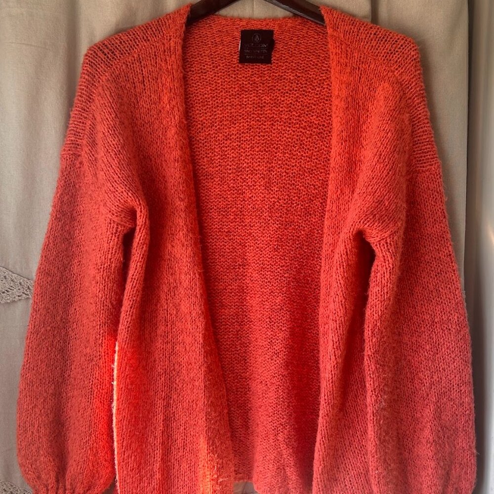 Volcom Women's Pink Coral Orange Cardigan Sweater Cozy Oversized